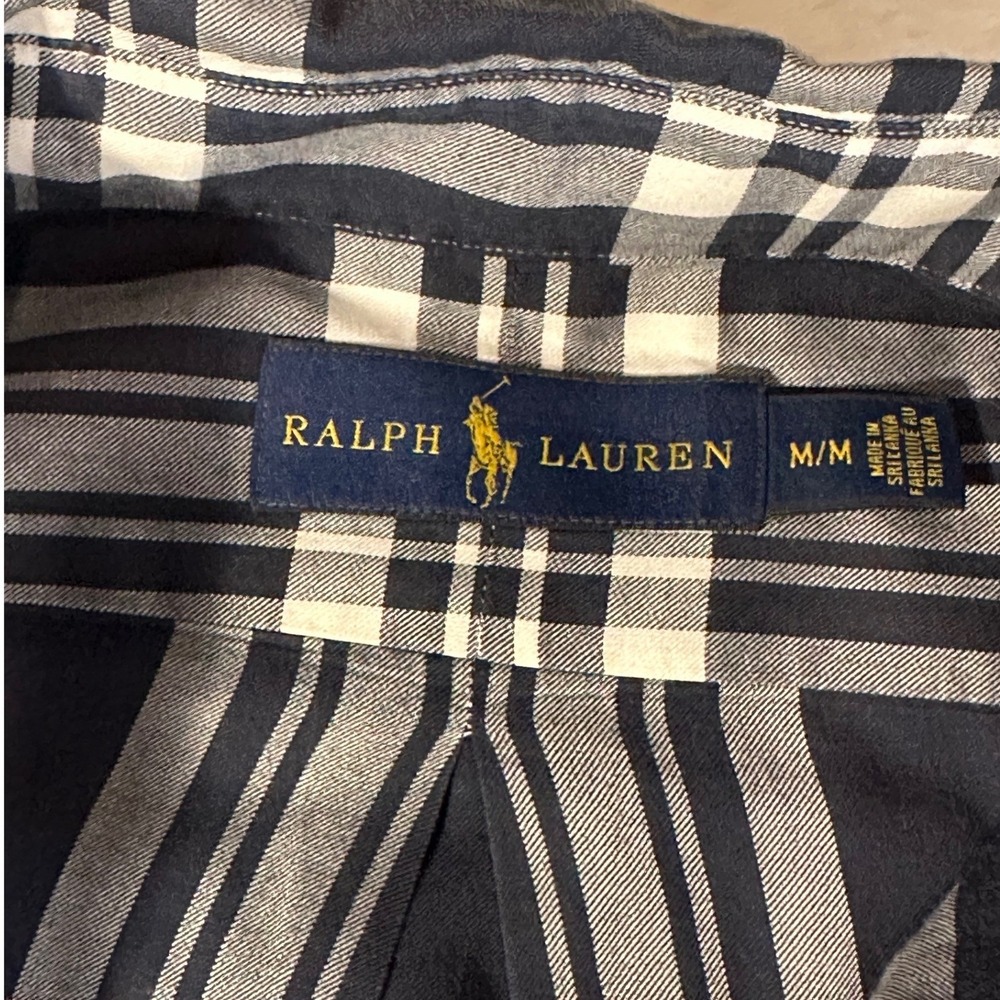 Ralph Lauren Mens Navy White Plaid Long Sleeve Button Down Shirt Size Medium - Picture 3 of 7